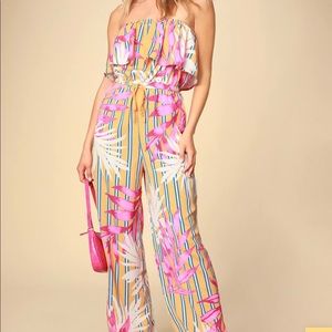 Lulus Tropical Strapless Jumpsuit